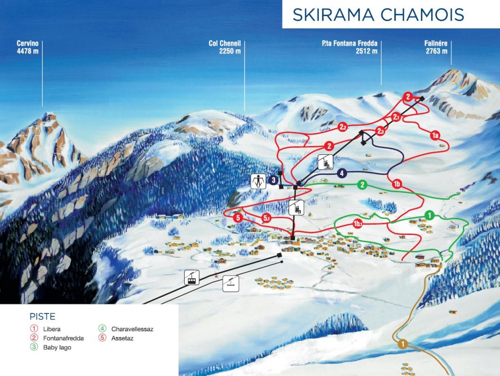 Cartina e mappa delle piste di Chamois