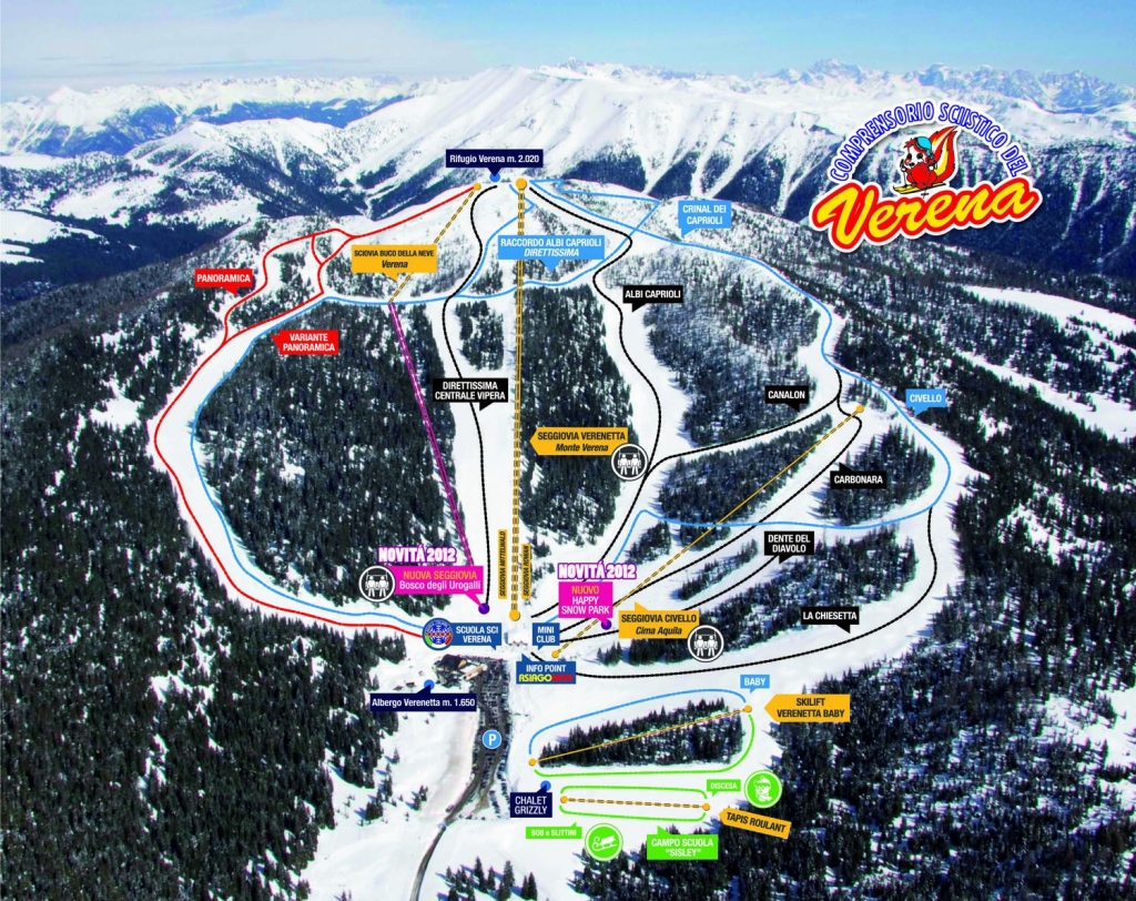Cartina e mappa delle piste di Monte Verena