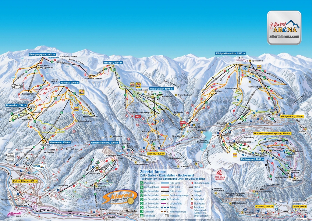 Cartina e mappa delle piste di Zillertal - Zell am Ziller - Gerlos
