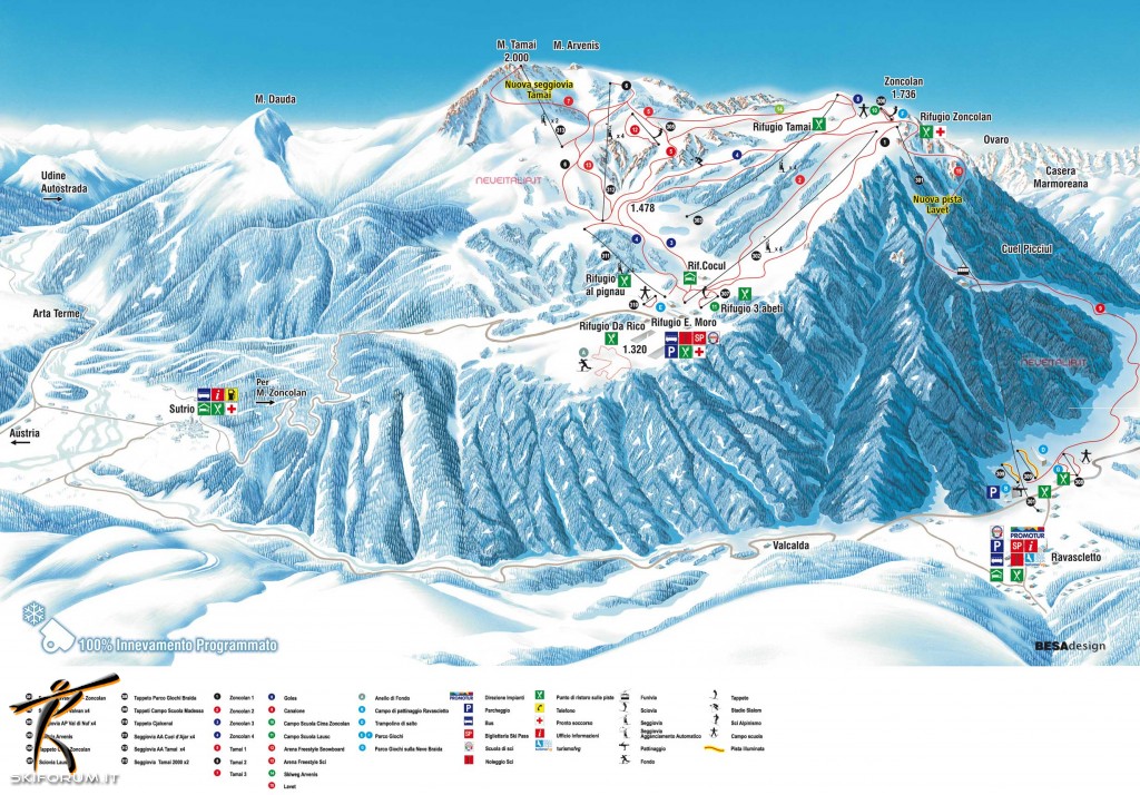 Cartina e mappa delle piste di Ravascletto - Monte Zoncolan