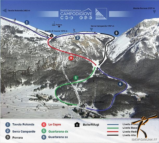 mappa impianti e piste comprensorio Campo di Giove - Majella