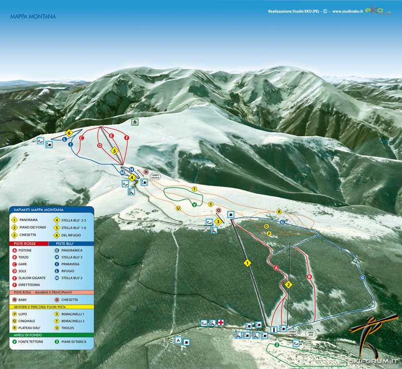 mappa impianti e piste comprensorio Passo Lanciano - Majelletta