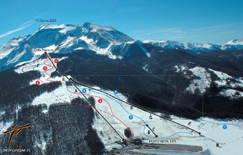 mappa impianti e piste comprensorio Prato Selva - Monte Corvo