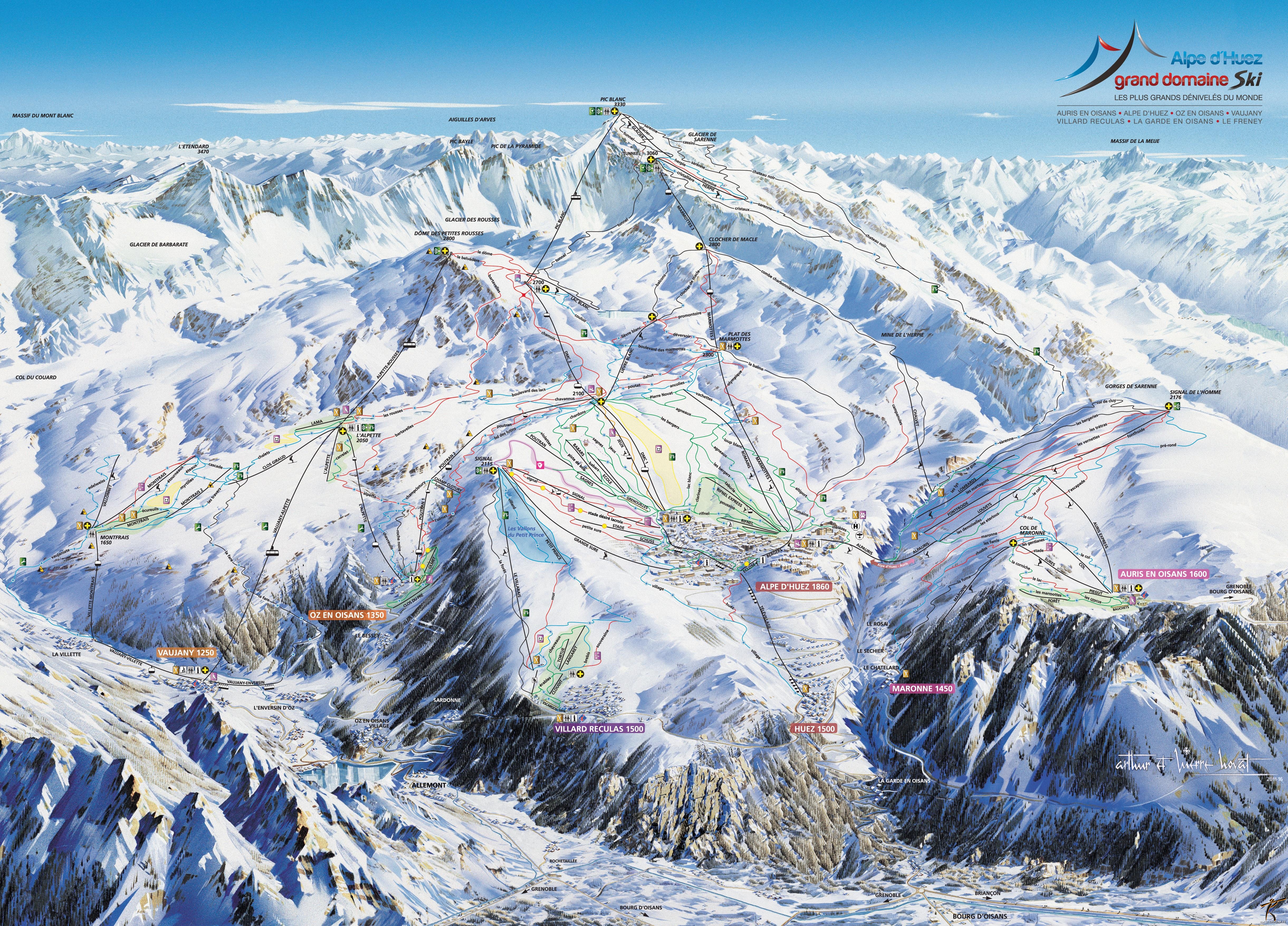 mappa impianti e piste comprensorio Alpe d'Huez