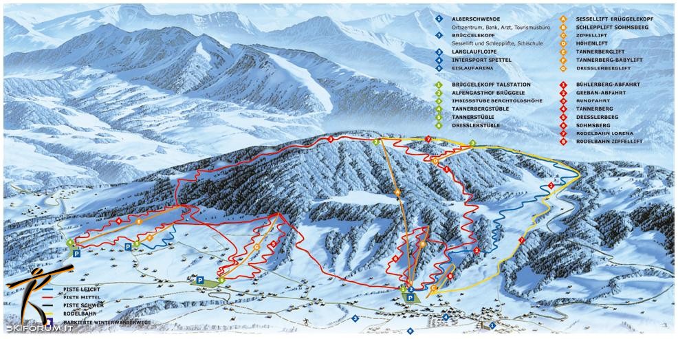 mappa impianti e piste comprensorio Alberschwende