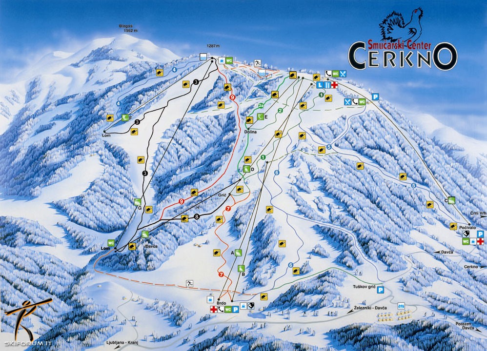 mappa impianti e piste comprensorio Cerkno