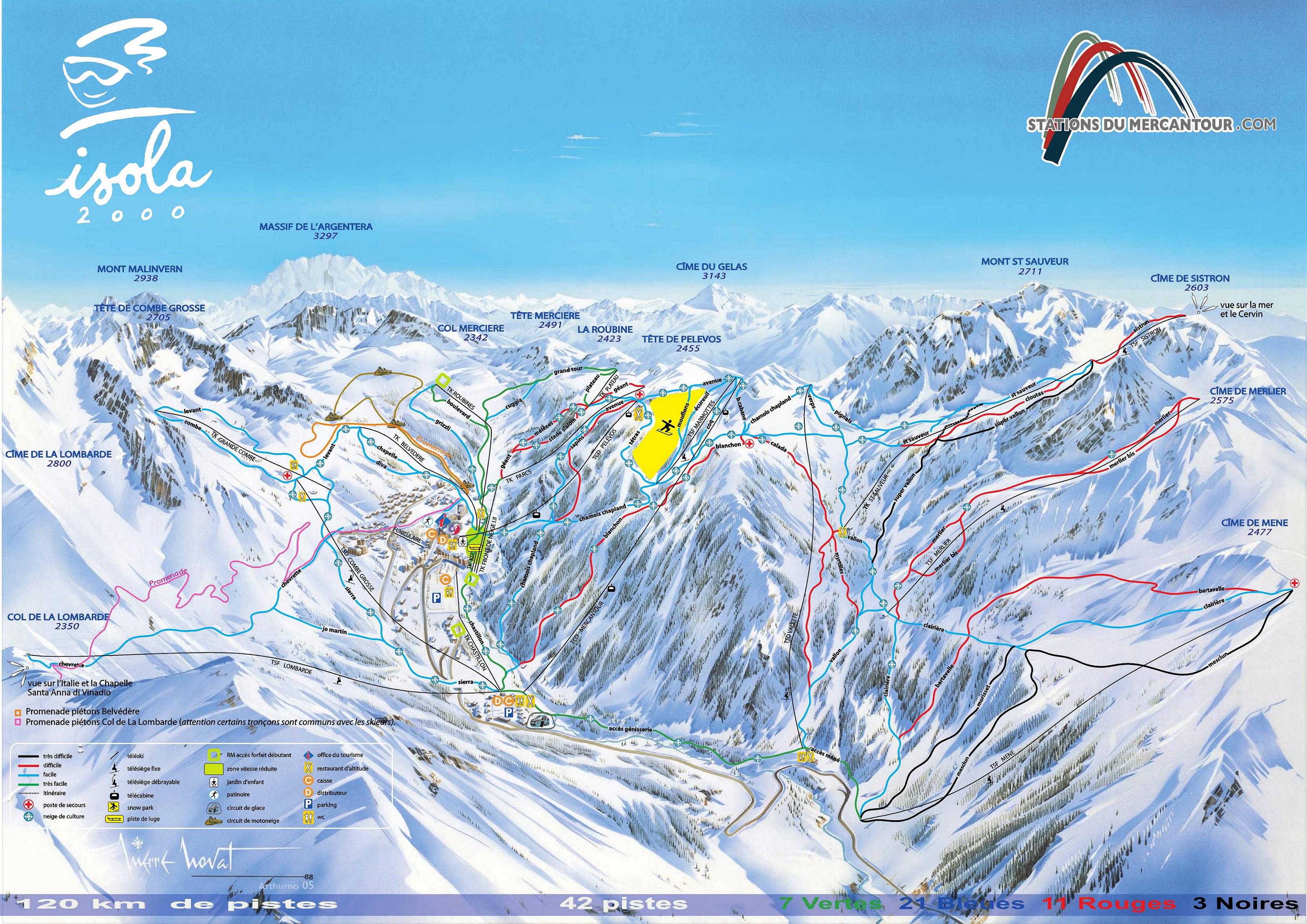 mappa impianti e piste comprensorio Isola 2000