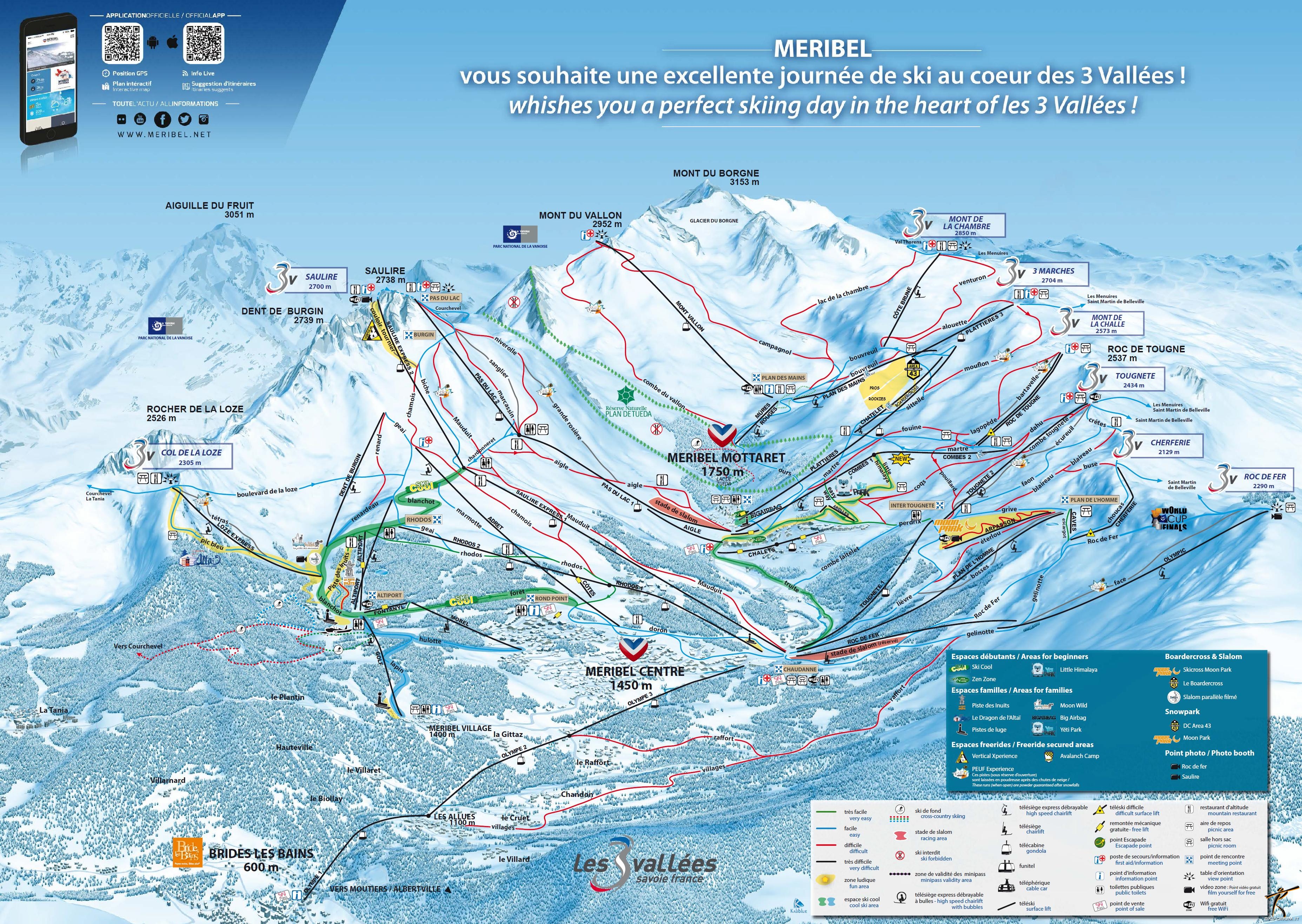mappa impianti e piste comprensorio Meribel
