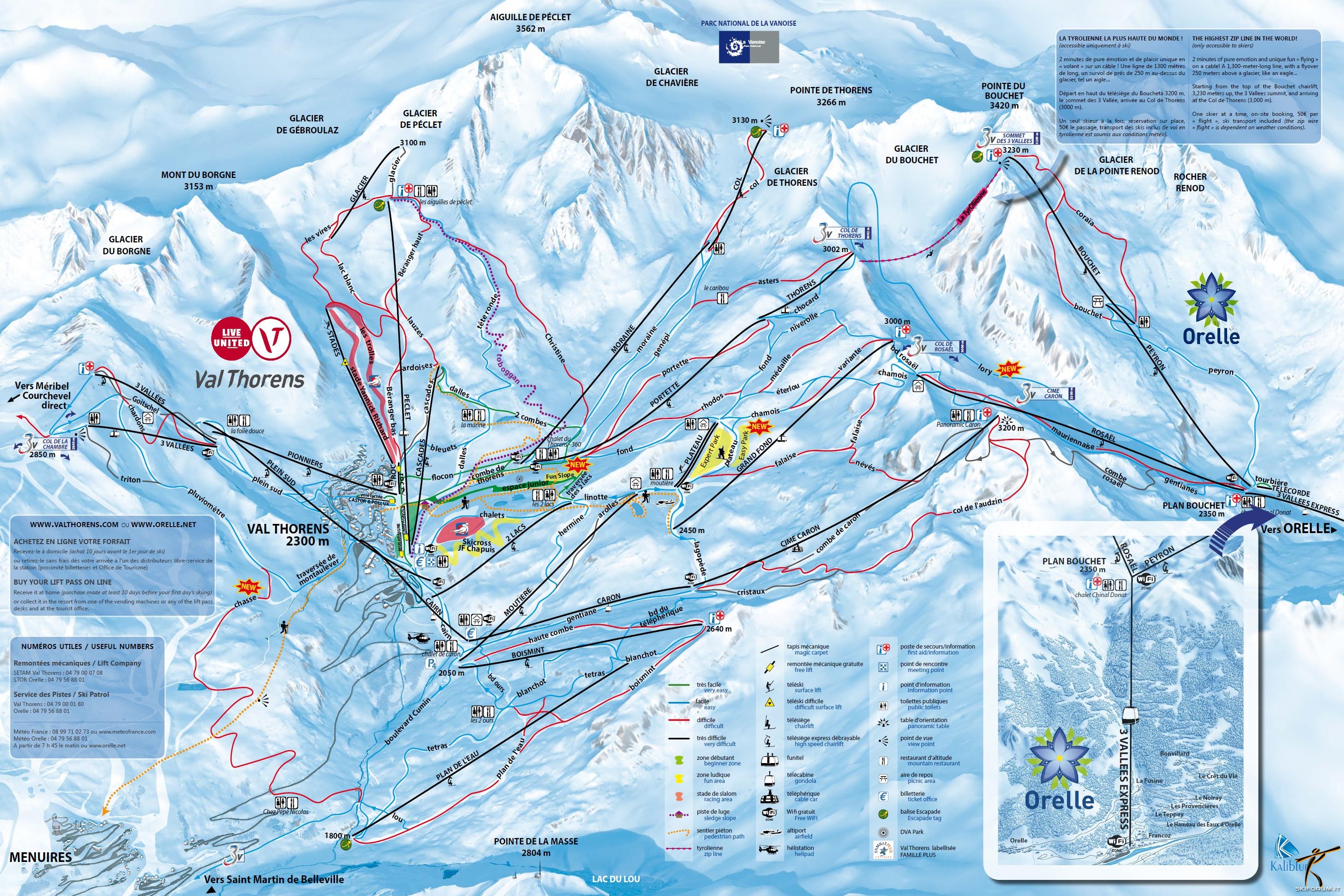 mappa impianti e piste comprensorio Val Thorens