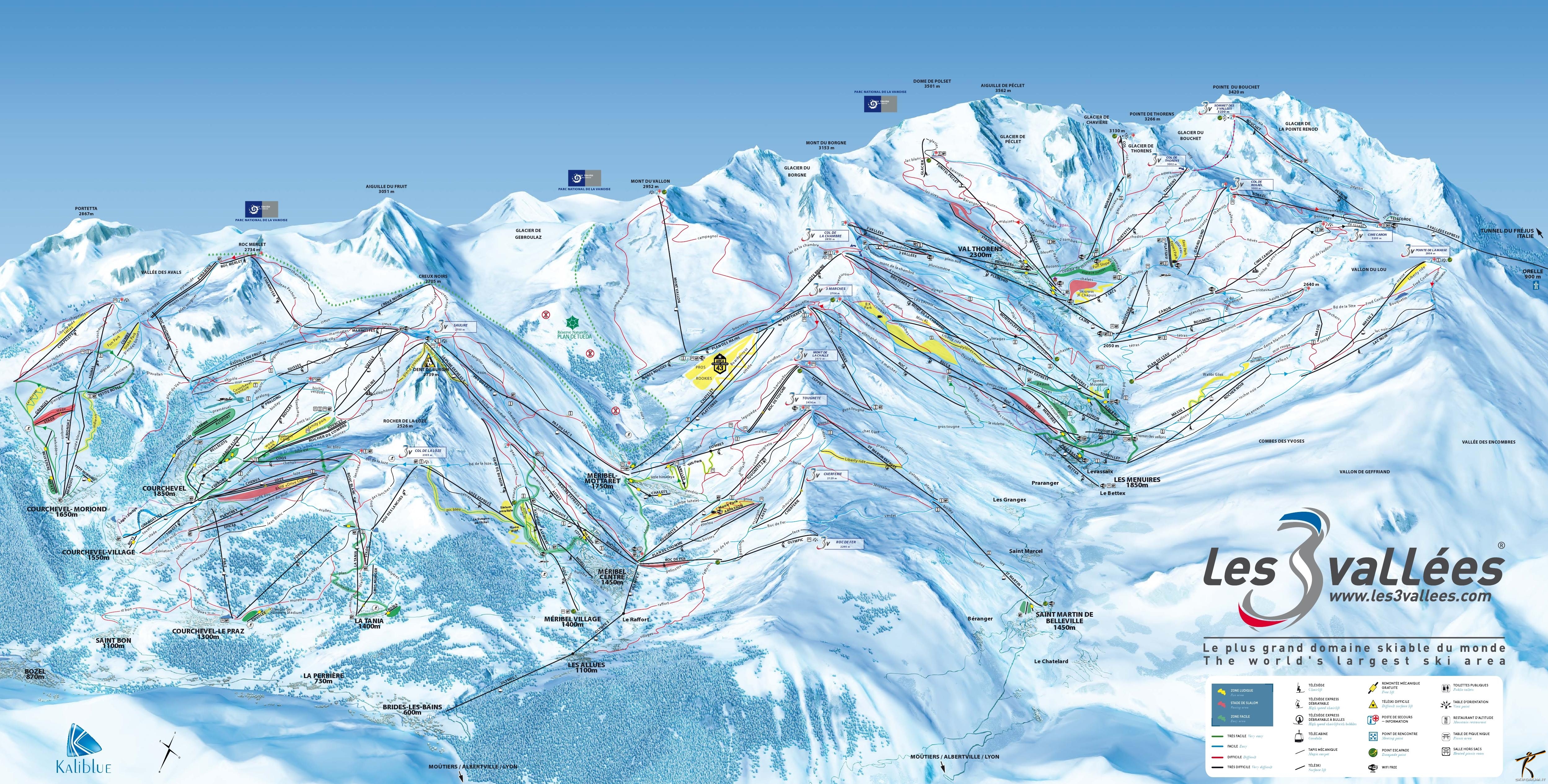 mappa impianti e piste comprensorio Les 3 Vallees