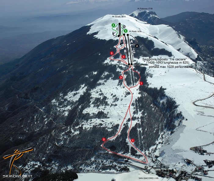 mappa impianti e piste comprensorio Monte Piselli
