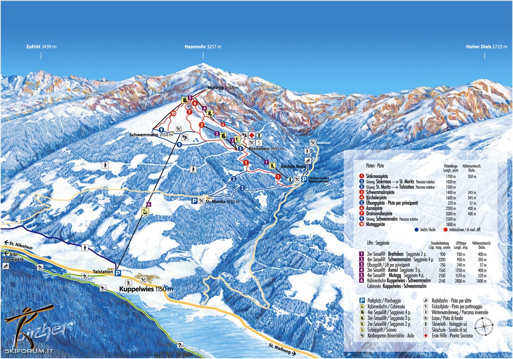 mappa impianti e piste comprensorio Schwemmalm - Val d'Ultimo