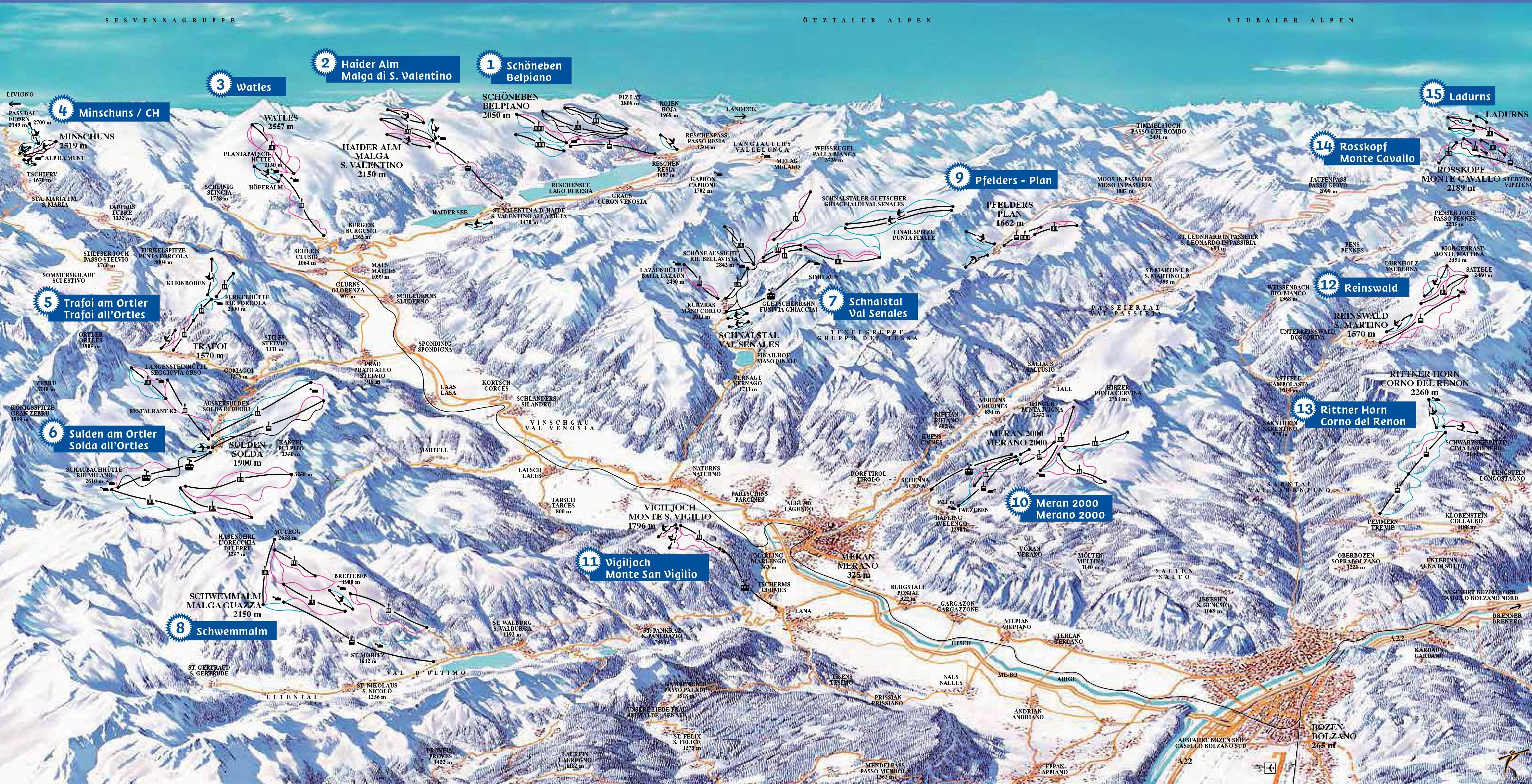 mappa impianti e piste comprensorio Ortler Skiarena