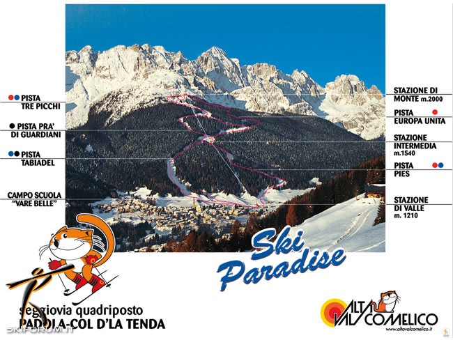 mappa impianti e piste comprensorio Padola - Val Comelico