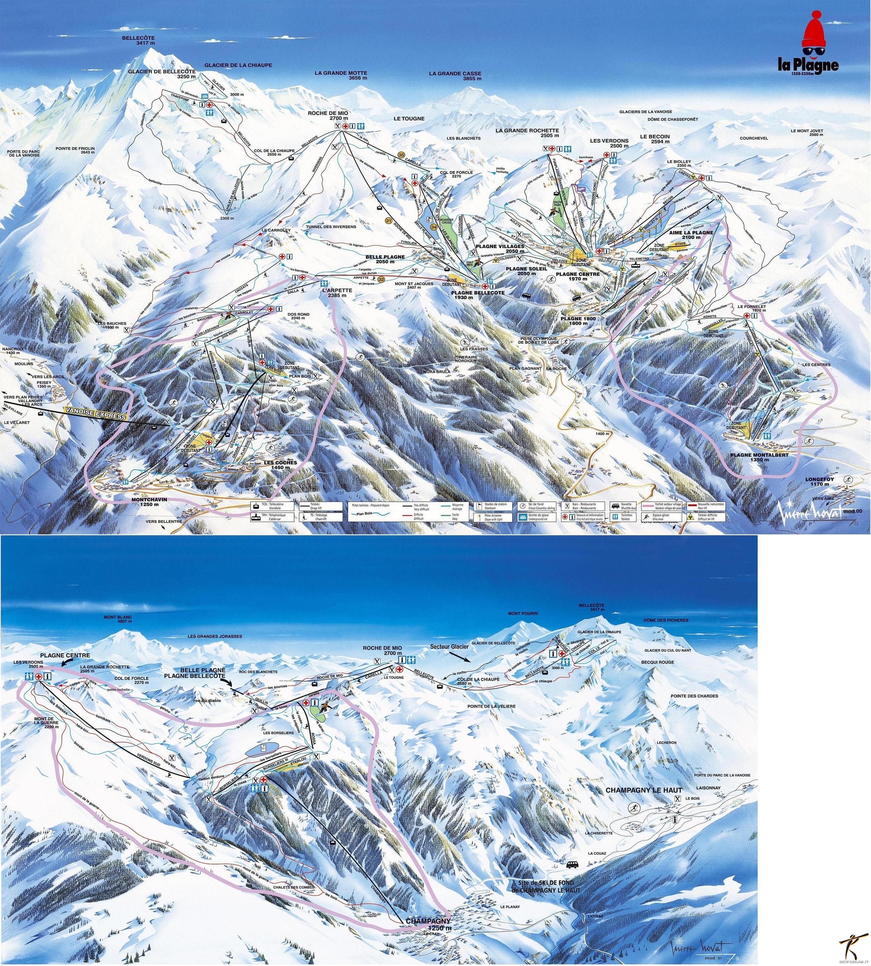 mappa impianti e piste comprensorio La Plagne
