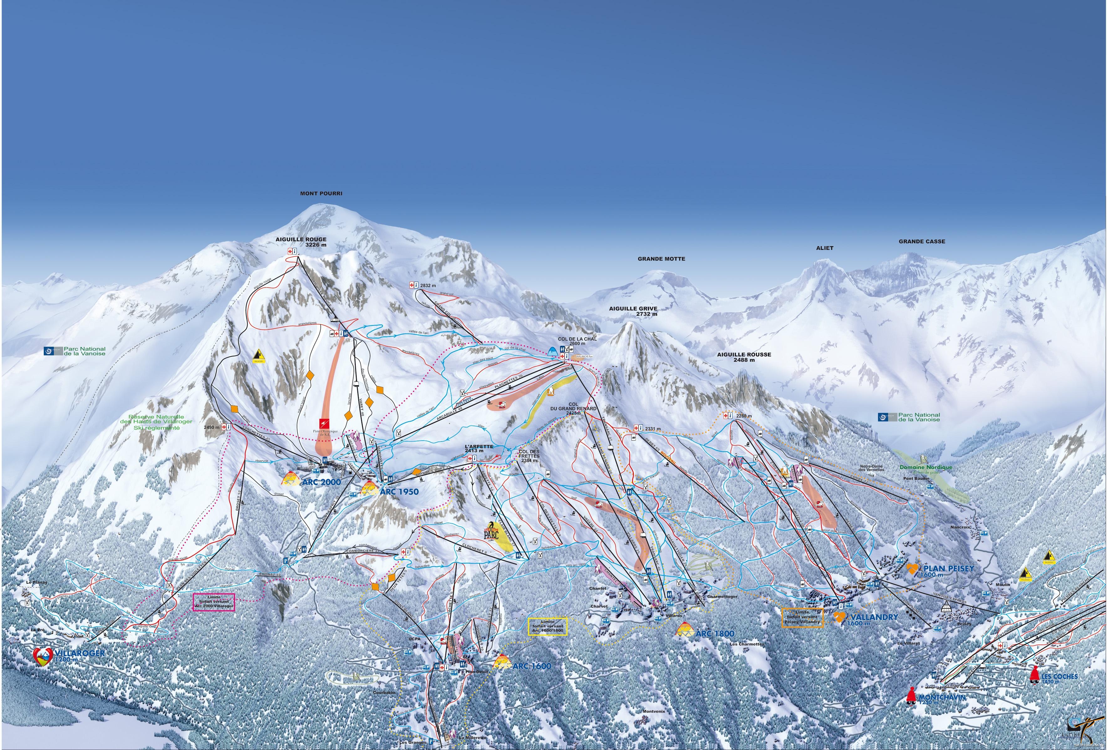 mappa impianti e piste comprensorio Les Arcs