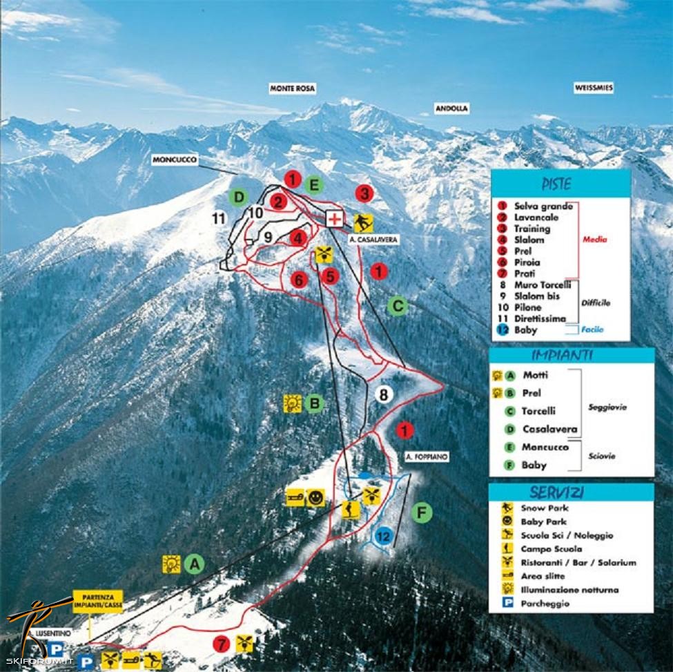 mappa impianti e piste comprensorio Domobianca - Alpe Lusentino