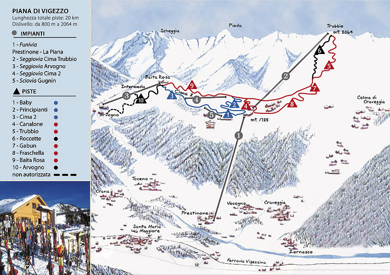 mappa impianti e piste comprensorio Piana di Vigezzo
