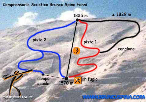 mappa impianti e piste comprensorio Bruncu Spina Fonni