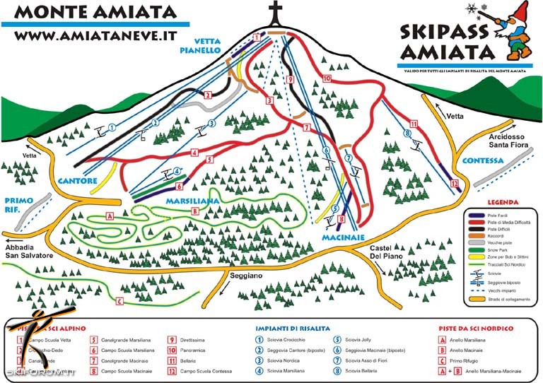 mappa impianti e piste comprensorio Monte Amiata