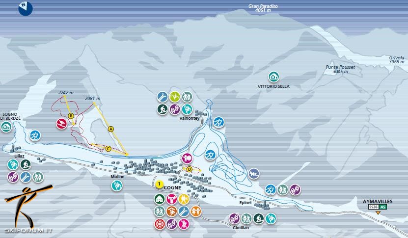 mappa impianti e piste comprensorio Cogne - Gran Paradiso