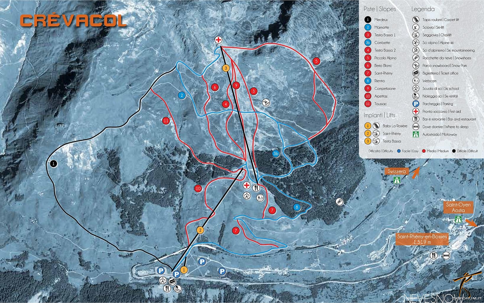 mappa impianti e piste comprensorio Crèvacol