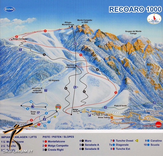 mappa impianti e piste comprensorio Recoaro Mille
