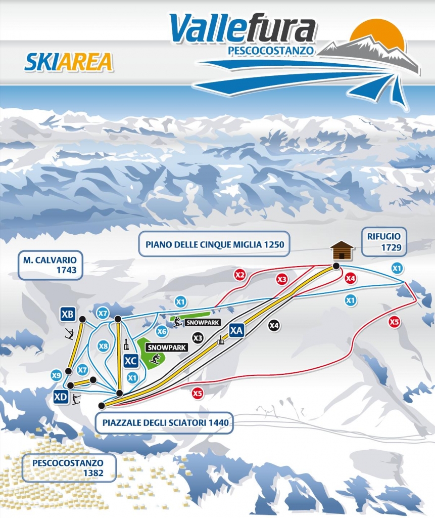 mappa impianti e piste comprensorio Pescocostanzo - Vallefura