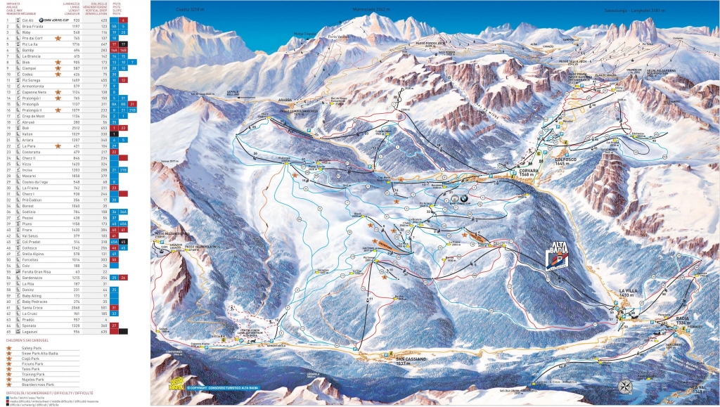 mappa impianti e piste comprensorio Colfosco - Val Stella Alpina