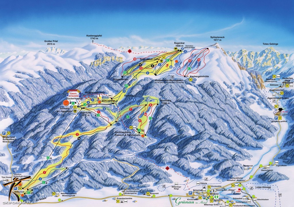 mappa impianti e piste comprensorio Kasberg - Grunau