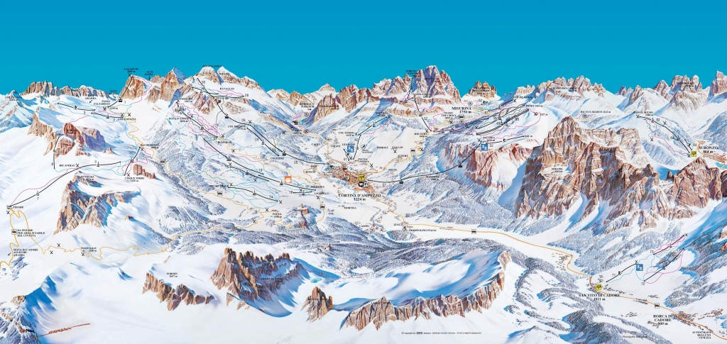 mappa impianti e piste comprensorio Cortina d'Ampezzo