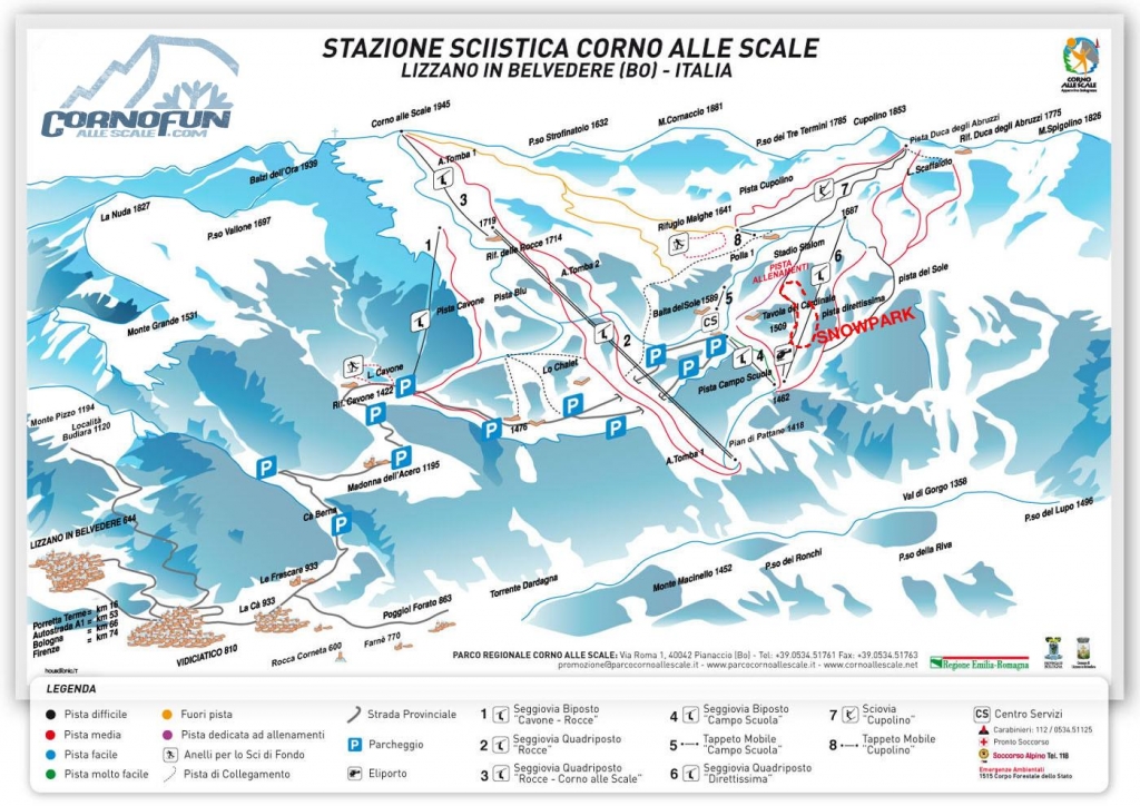 mappa impianti e piste comprensorio Corno alle Scale