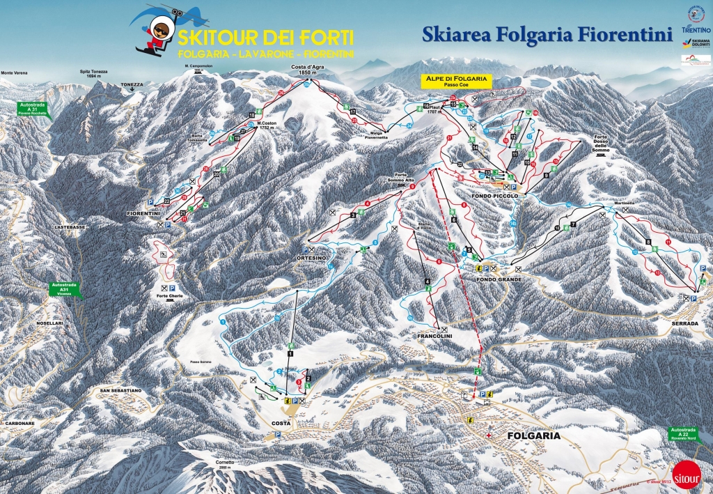 mappa impianti e piste comprensorio Fiorentini - Costa d'Agra - Passo Coe