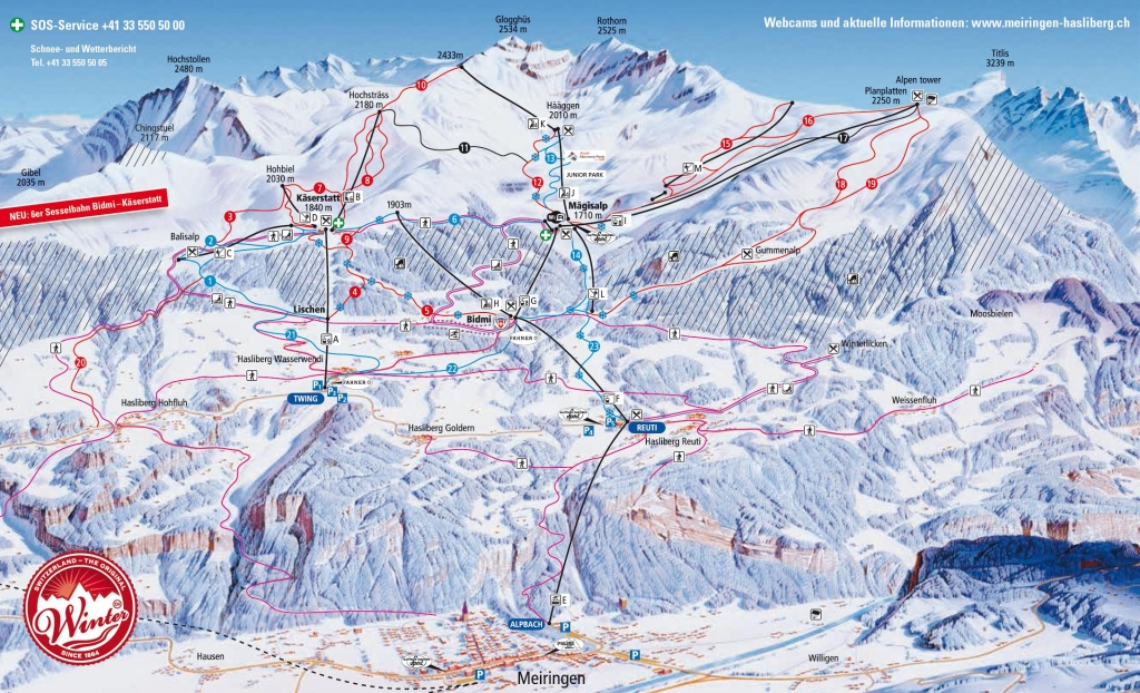 mappa impianti e piste comprensorio Meiringen - Hasliberg