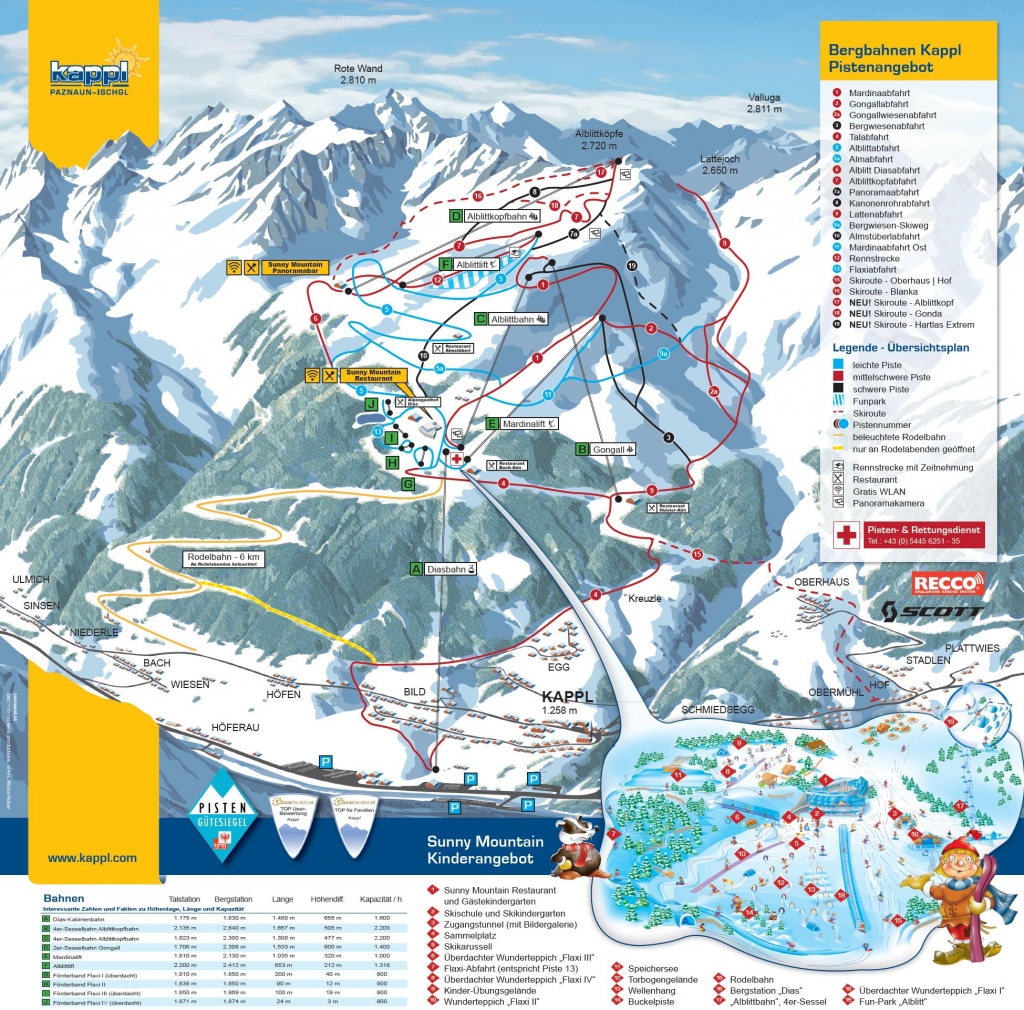 mappa impianti e piste comprensorio Kappl im Paznaun