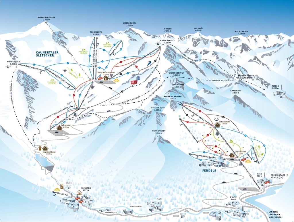 mappa impianti e piste comprensorio Kaunertal