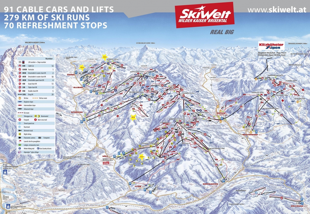 mappa impianti e piste comprensorio Skiwelt Wilder Kaiser - Brixental