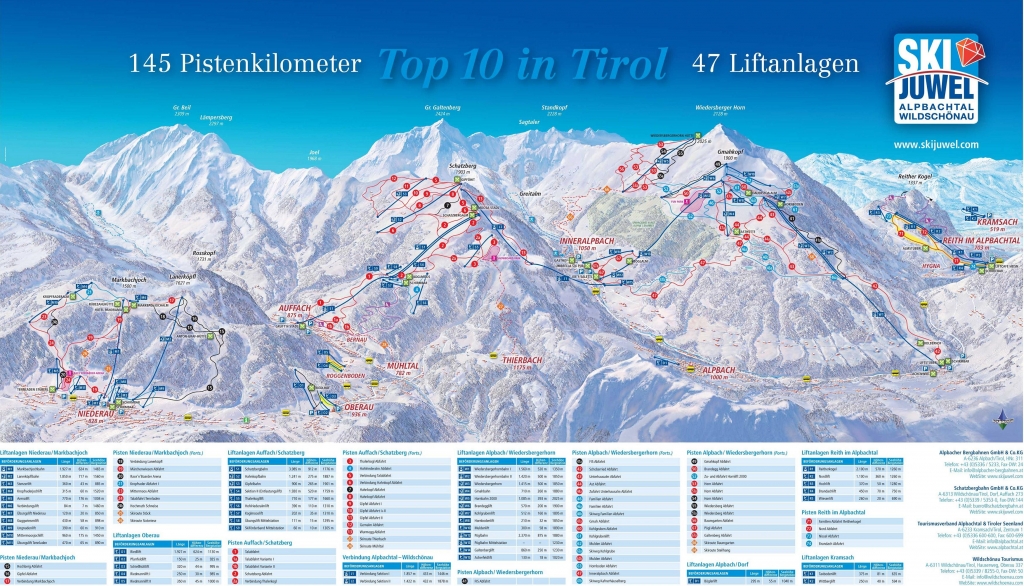 mappa impianti e piste comprensorio Ski Juwel - Alpbachtal - Wildschonau