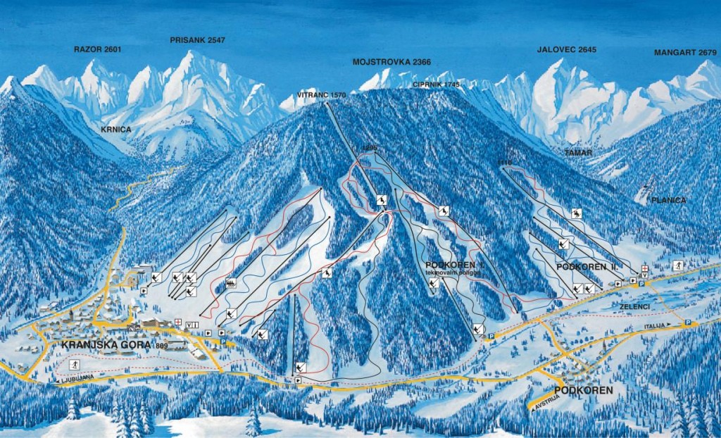mappa impianti e piste comprensorio Kranjska Gora