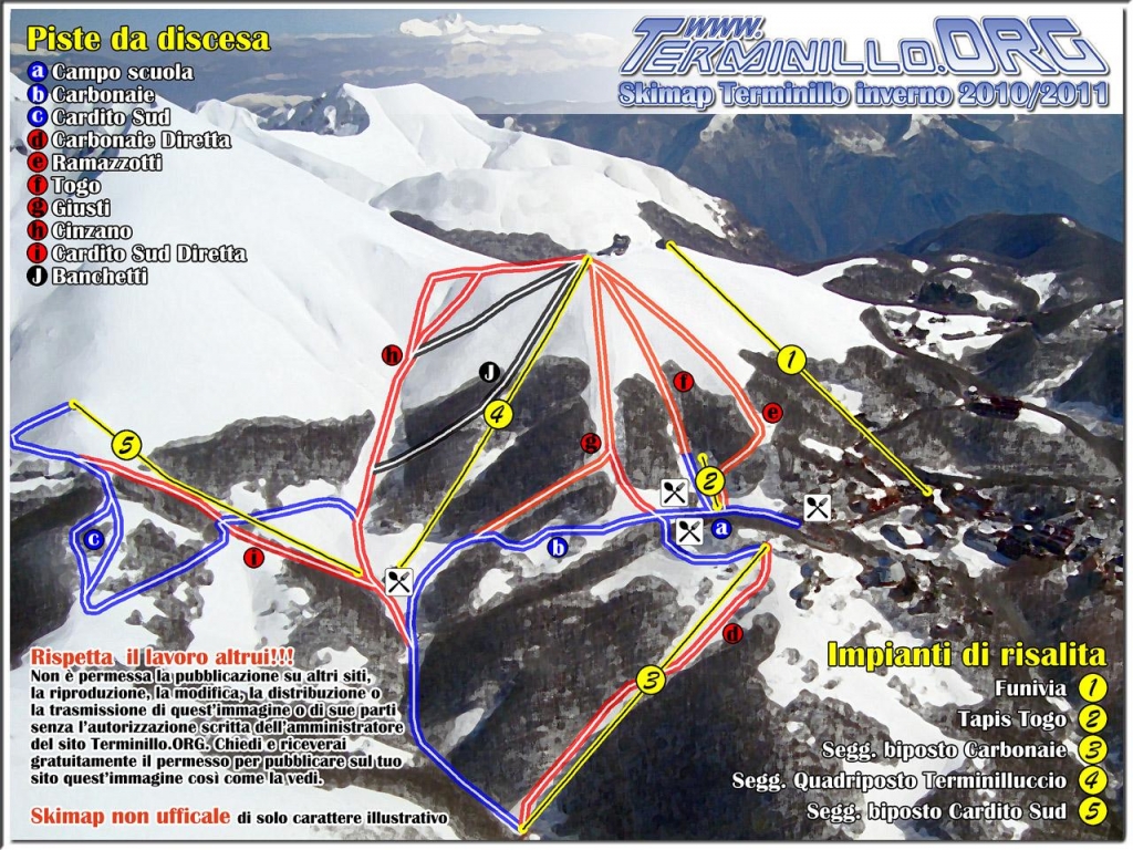 mappa impianti e piste comprensorio Terminillo
