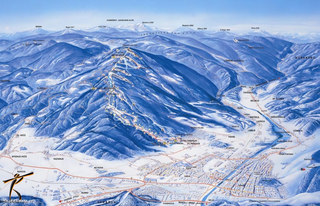 mappa impianti e piste comprensorio Maribor - Pohorje