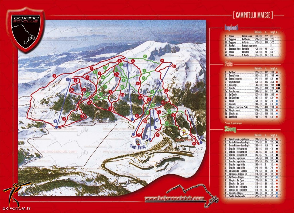 mappa impianti e piste comprensorio Campitello Matese