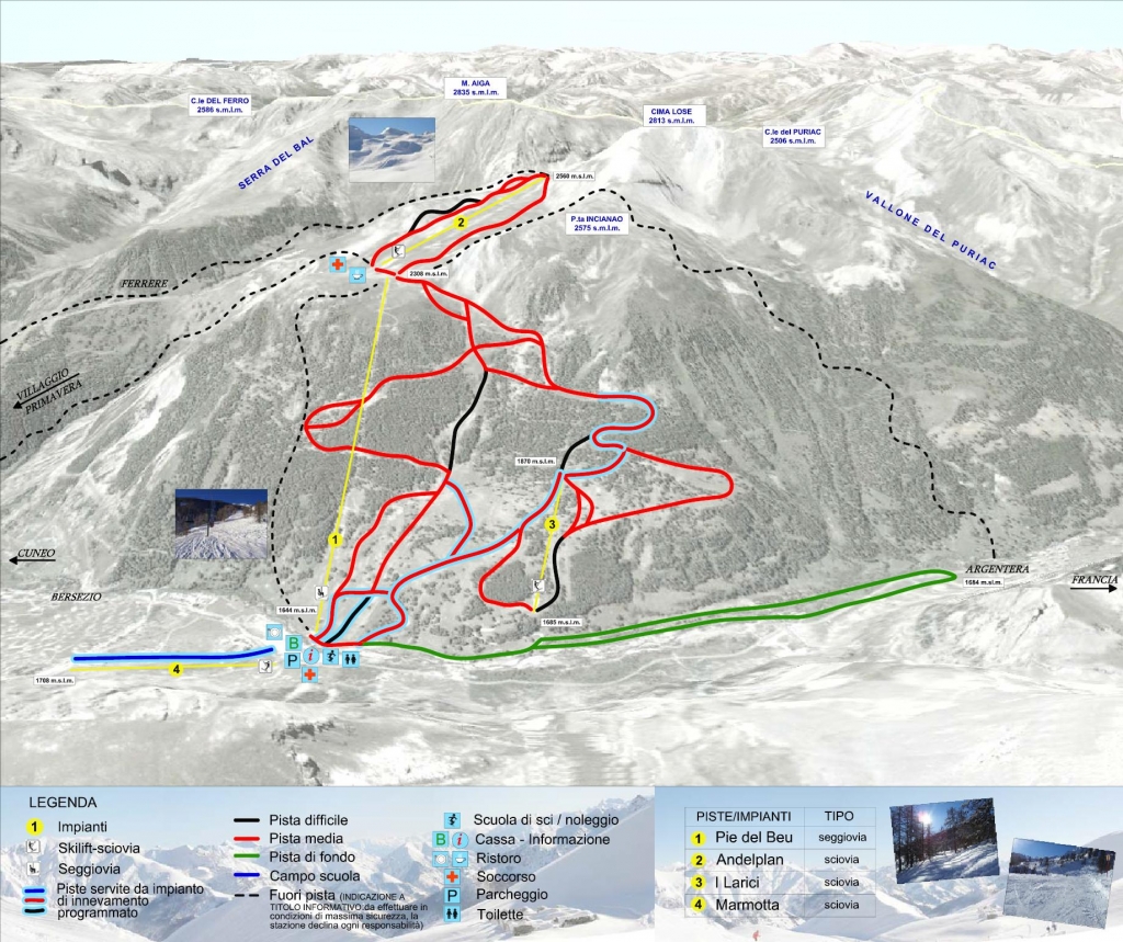 mappa impianti e piste comprensorio Argentera - Valle Stura