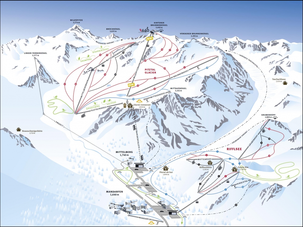 mappa impianti e piste comprensorio Pitztaler Gletscher - Rifflsee