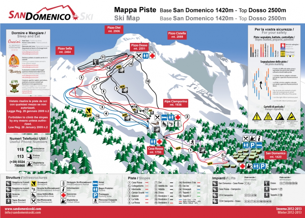 mappa impianti e piste comprensorio Alpe Ciamporino - San Domenico