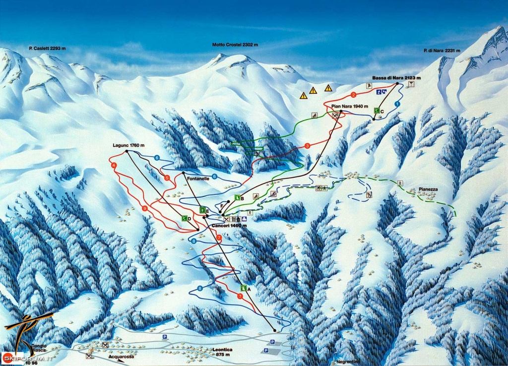 mappa impianti e piste comprensorio Nara - Leontica - Valle Blenio