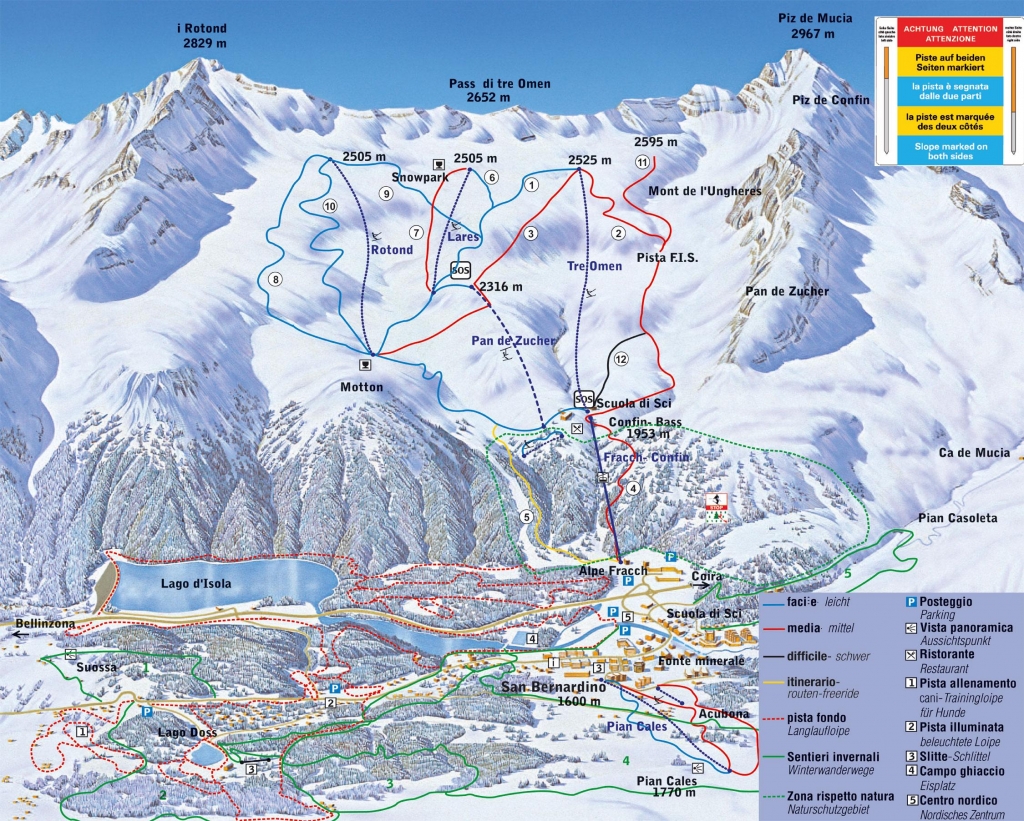 mappa impianti e piste comprensorio San Bernardino