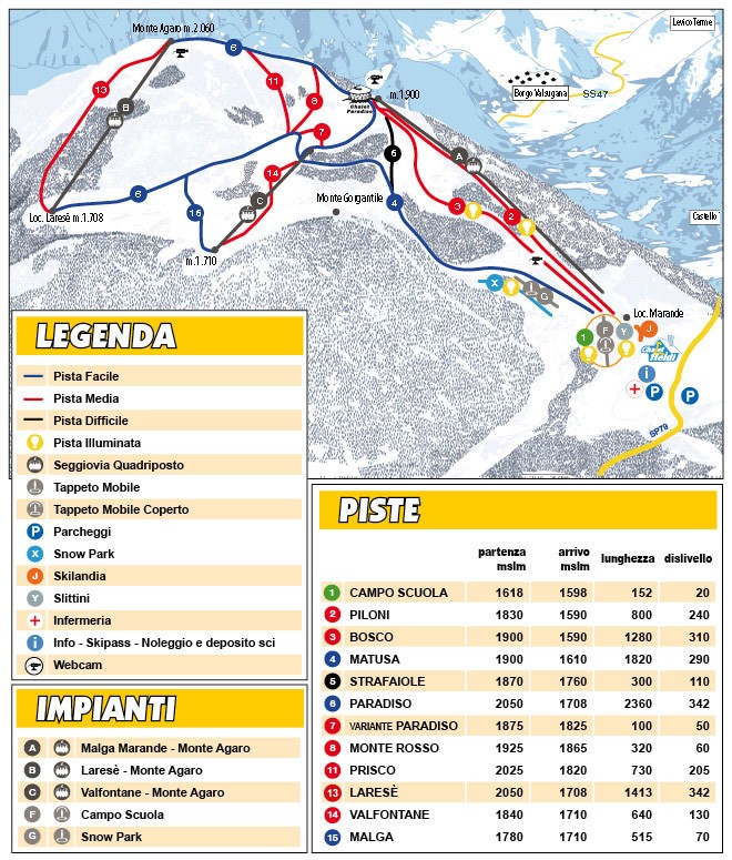 Mappa Impianti E Cartina Delle Piste Skirama Lagorai Passo Brocon | My ...