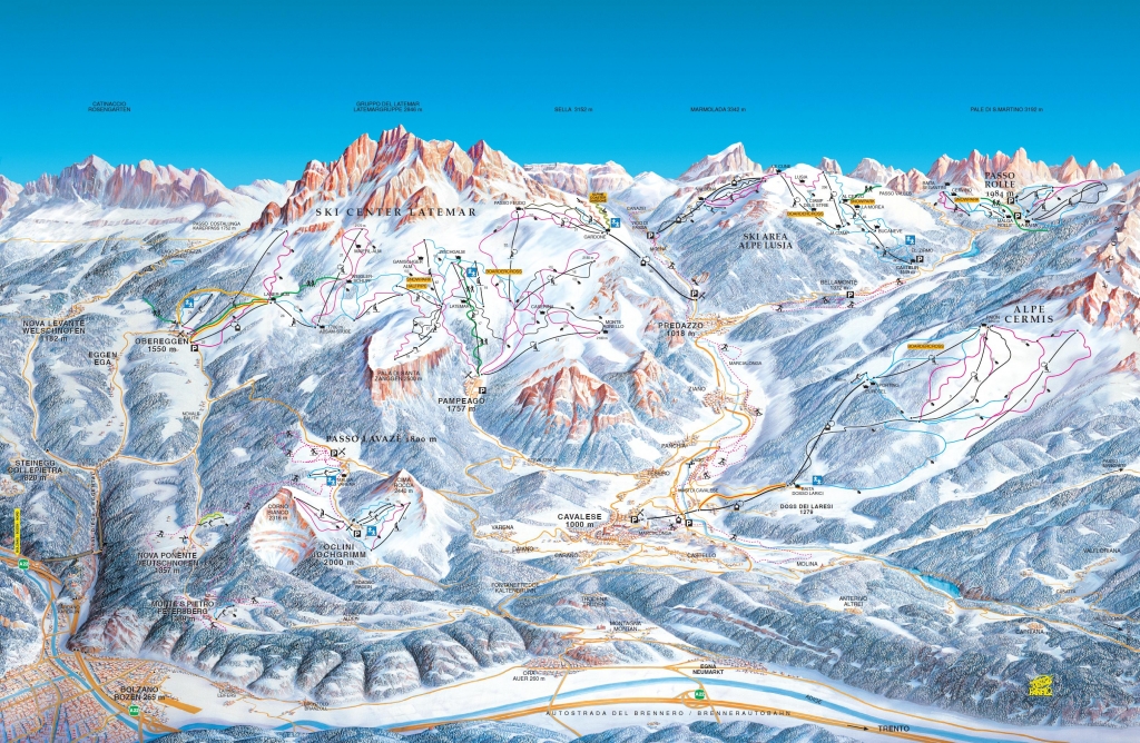 mappa impianti e piste comprensorio Val di Fiemme