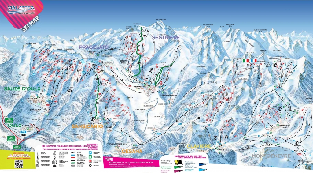 mappa impianti e piste comprensorio Sestriere (Via Lattea)